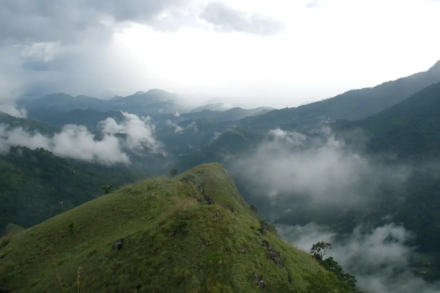 Ella Gap valley with dramatic clouds over Sri Lankan mountains